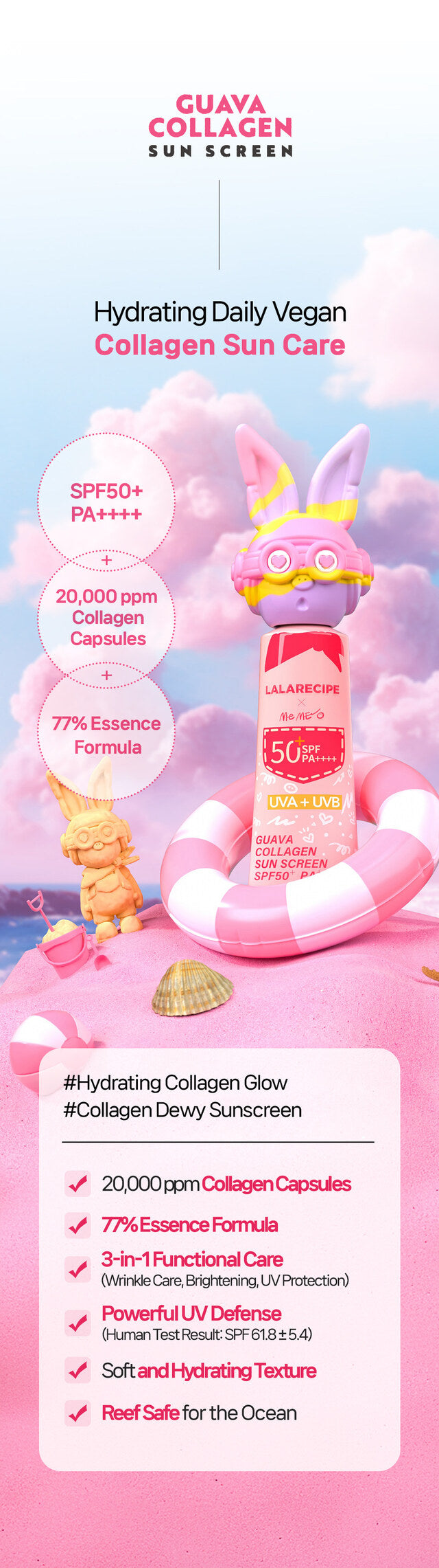LALARECIPE × MeME Guava Collagen Sunscreen SPF50+ PA++++ – Limited Edition